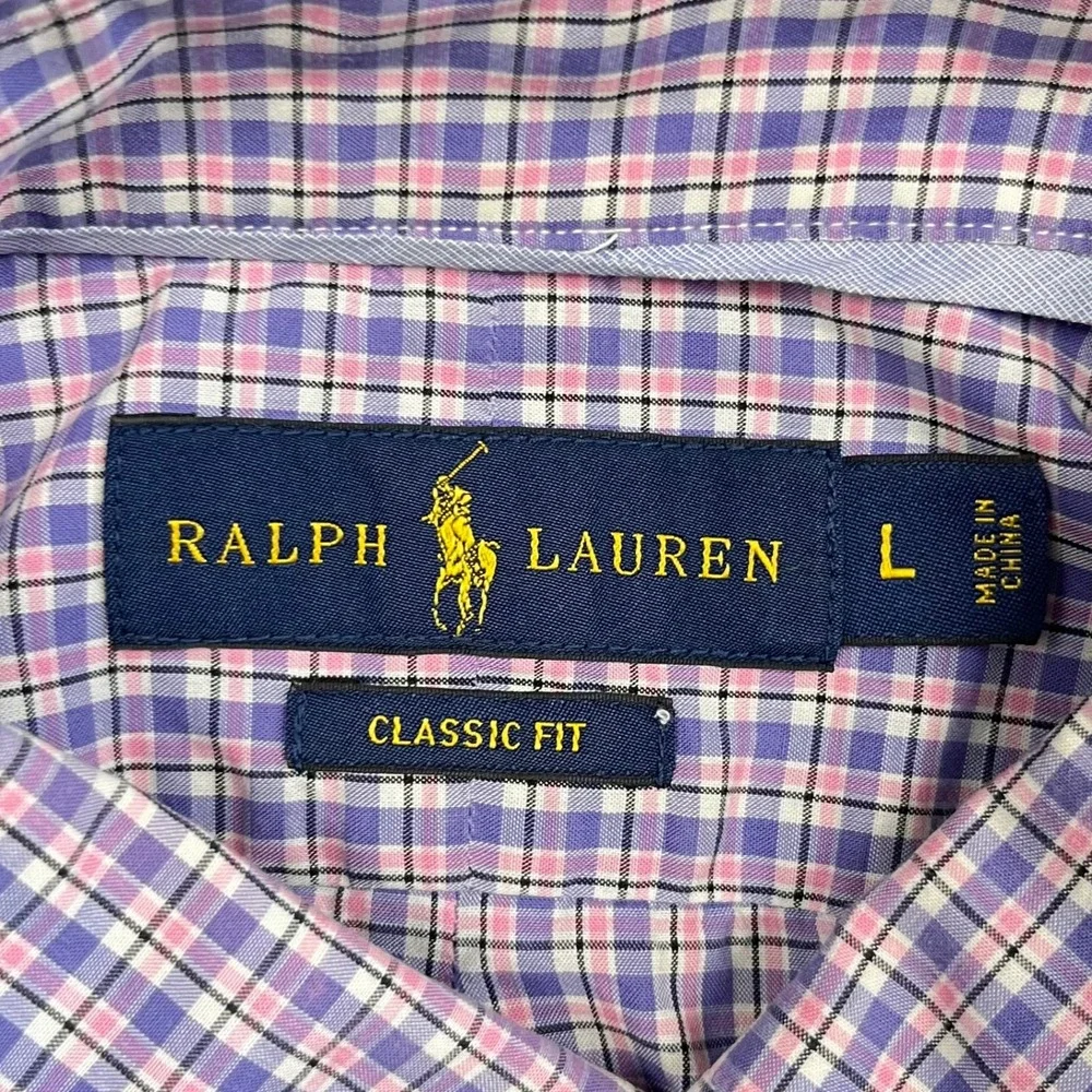 Polo Ralph Lauren Mens L Classic Fit Purple Plaid Button Down Shirt Academia